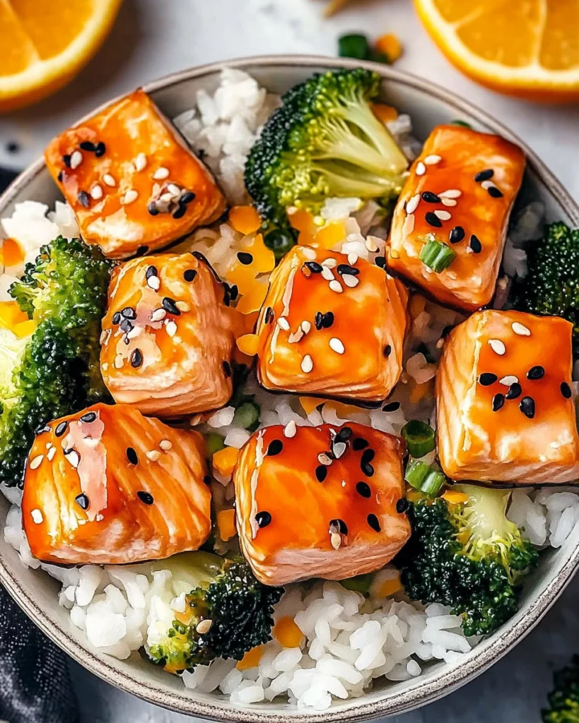 Citrusy glazed salmon bowls