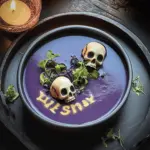 Creamy Purple Potato Soup with Skull Mushrooms aka Halloween “Witchyssoise”