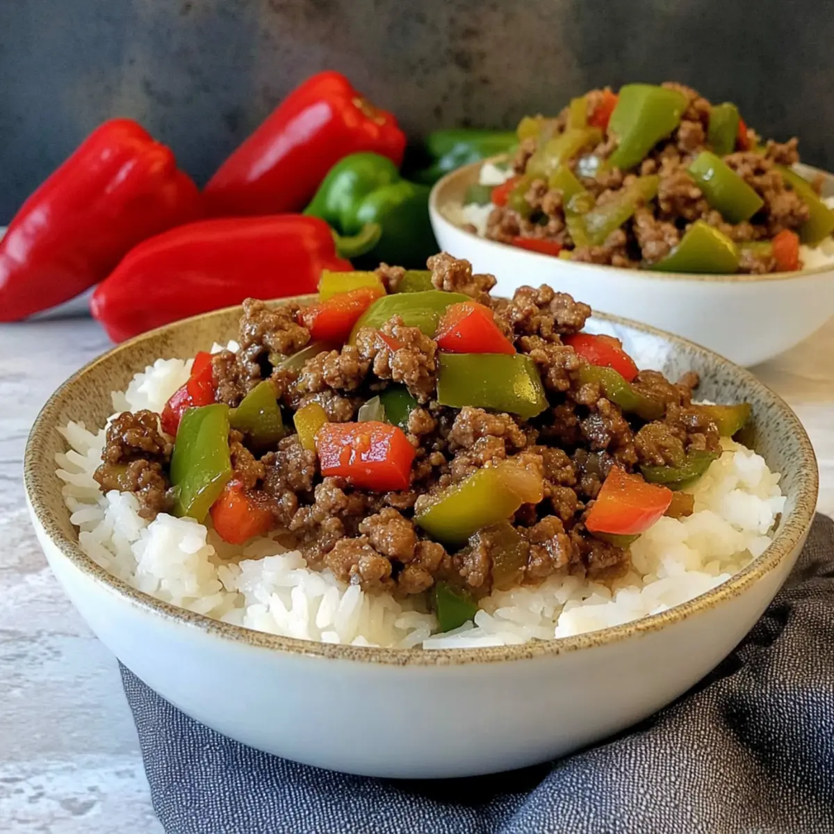 Beef and Pepper Rice Bowls