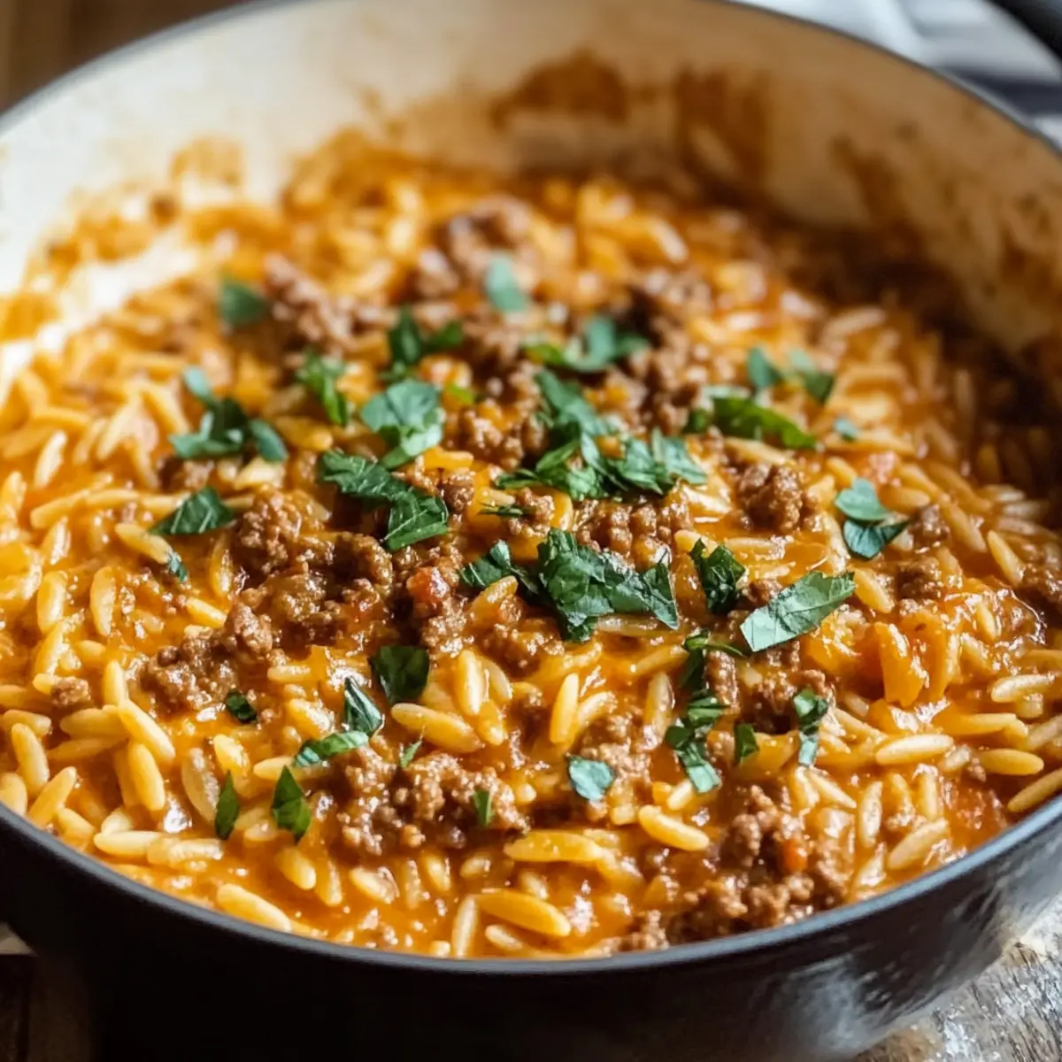 Tomato Ground Beef Orzo