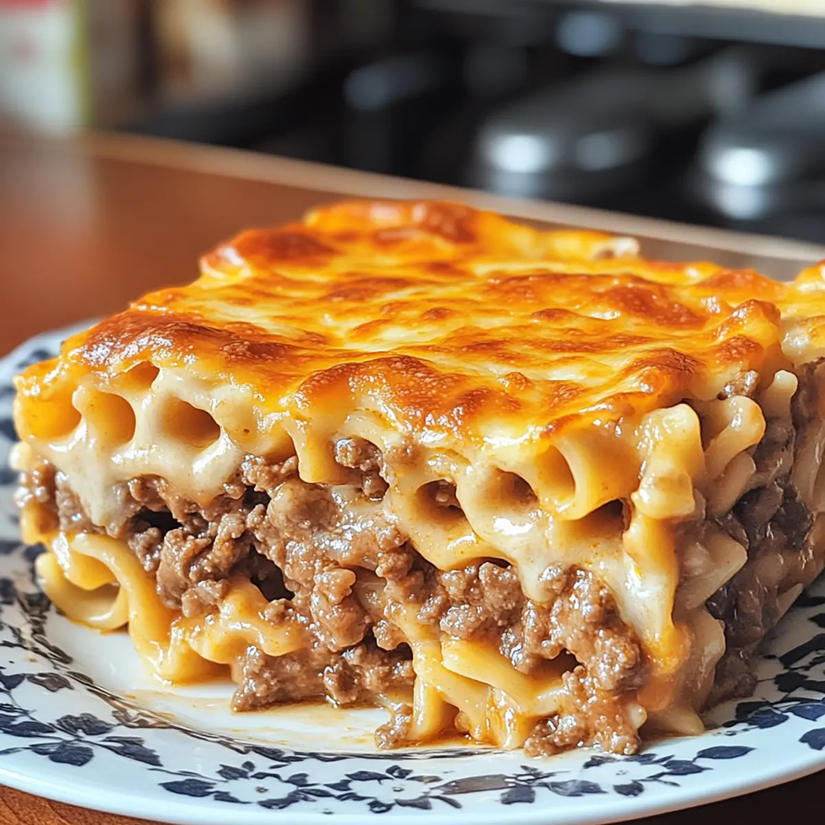 Baked Layered Pasta with Creamy Beef Sauce