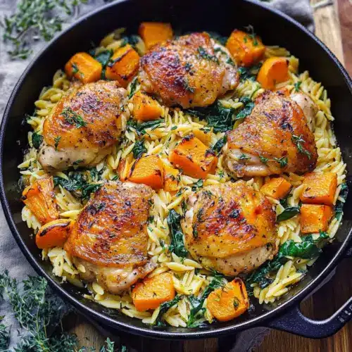 Creamy Chicken Orzo with Butternut Squash and Spinach