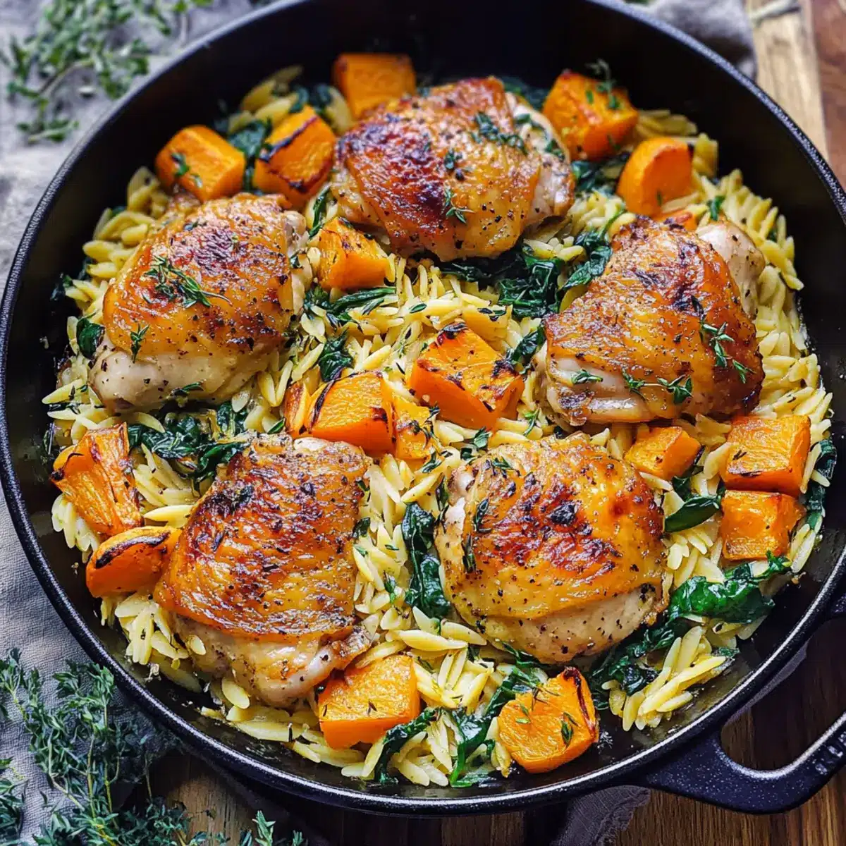 Creamy Chicken Orzo with Butternut Squash and Spinach
