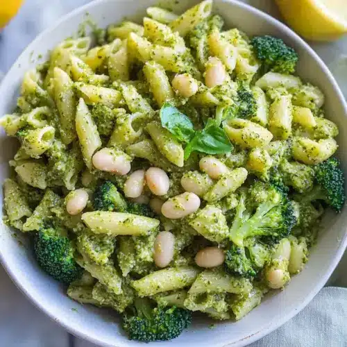 Pesto Pasta with Broccoli and White Beans