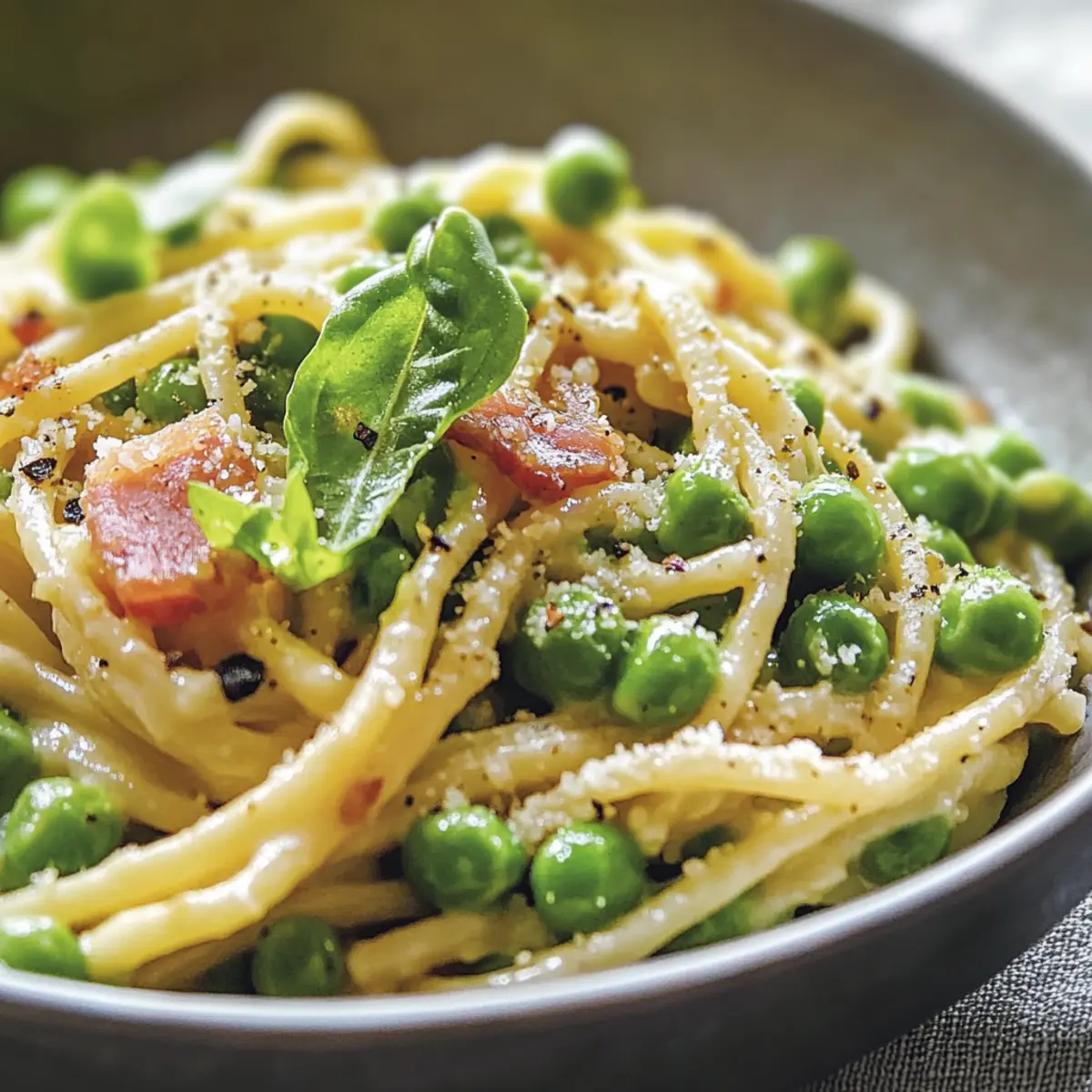Pasta Carbonara with English Peas