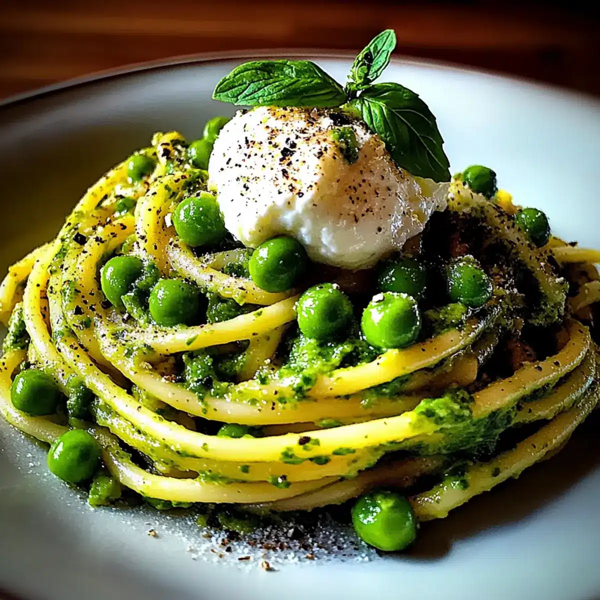 Spring Pea Pasta with Burrata Mint