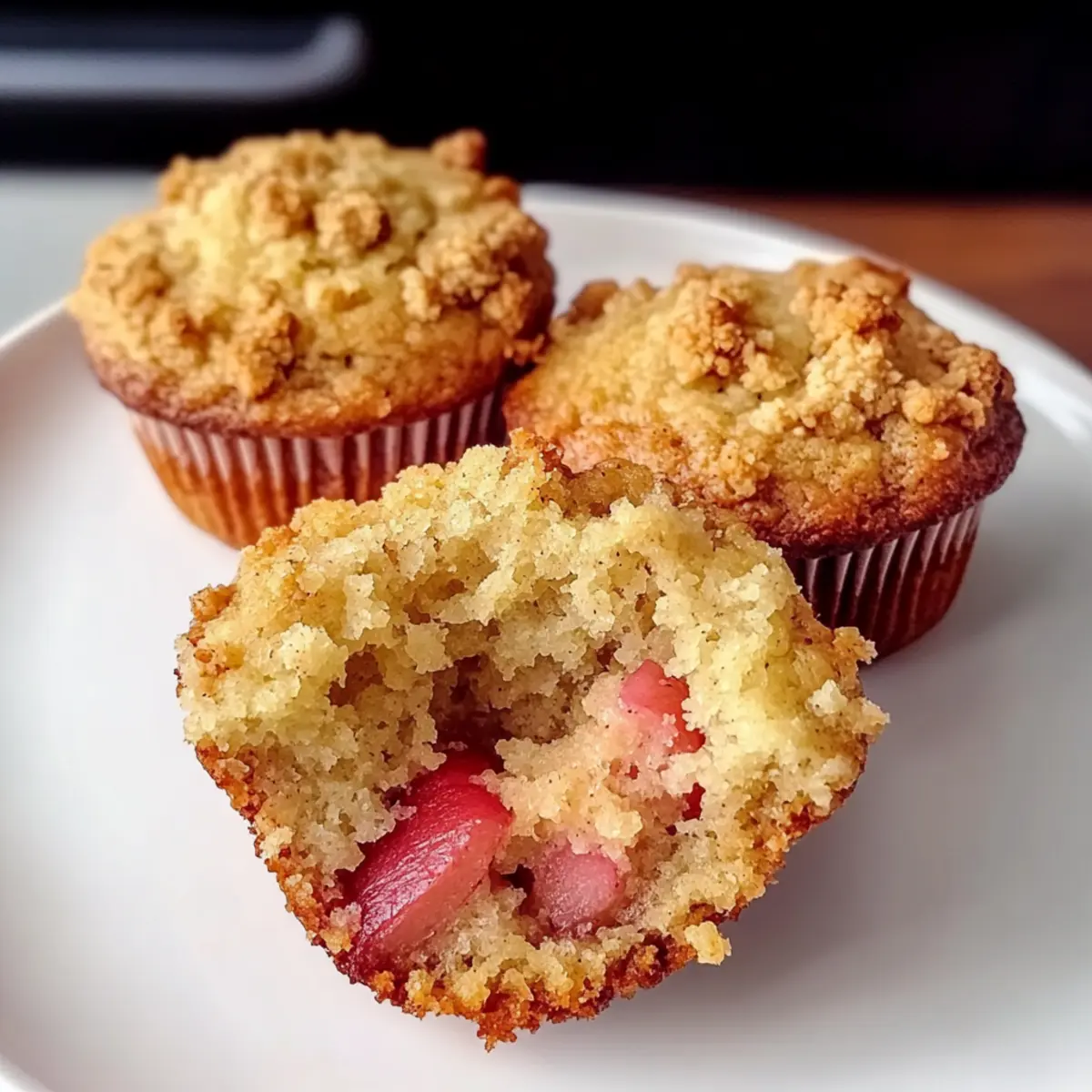 Healthy Rhubarb Crumble Muffins