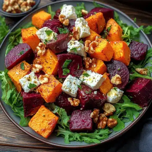 Creamy Roasted Beet Salad with Sweet Potato & Feta