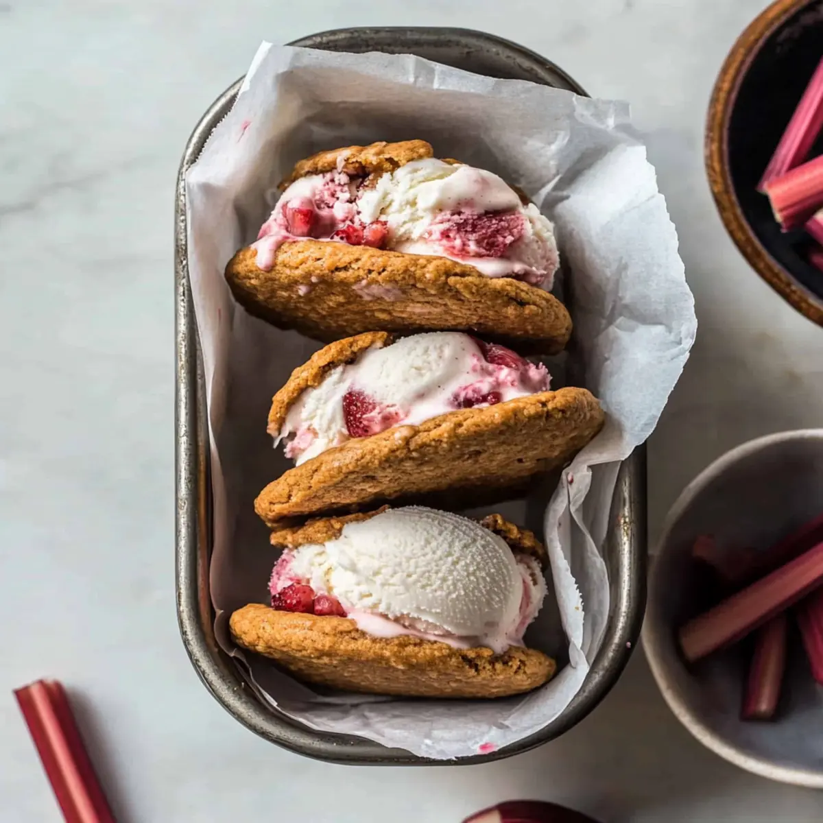 Rhubarb Strawberry Ice Cream Sandwiches