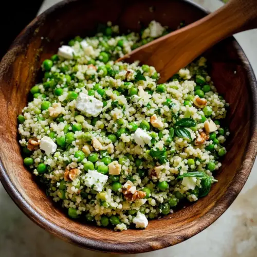 Spring Pea Feta Couscous Salad with Basil Vinaigrette