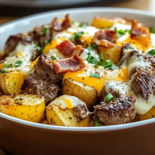 Crockpot Loaded Steak and Potato Bake