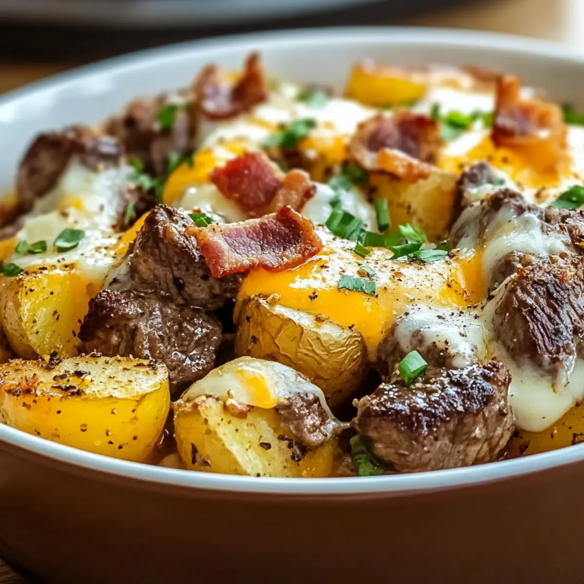 Crockpot Loaded Steak and Potato Bake